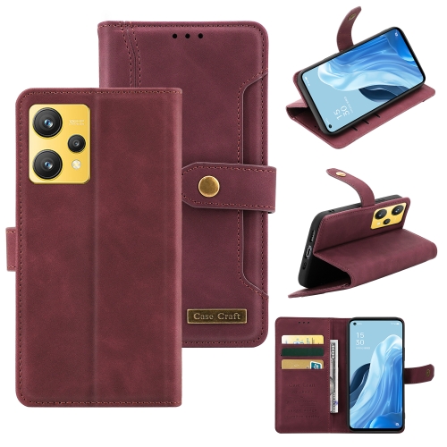 

For OPPO Realme 9 Copper Buckle Leather Phone Case(Maroon)