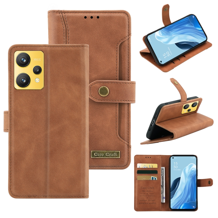 

For OPPO Realme 9 Pro+ Copper Buckle Leather Phone Case(Brown)