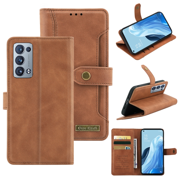 

For OPPO Reno6 Pro+ 5G Copper Buckle Leather Phone Case(Brown)