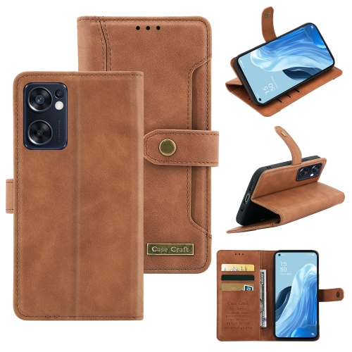 

For OPPO Reno7 SE 5G Copper Buckle Leather Phone Case(Brown)