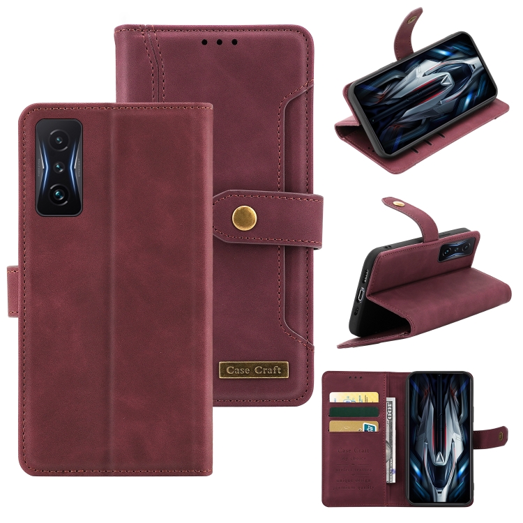 

For Xiaomi Redmi K50 Gaming Copper Buckle Leather Phone Case(Maroon)