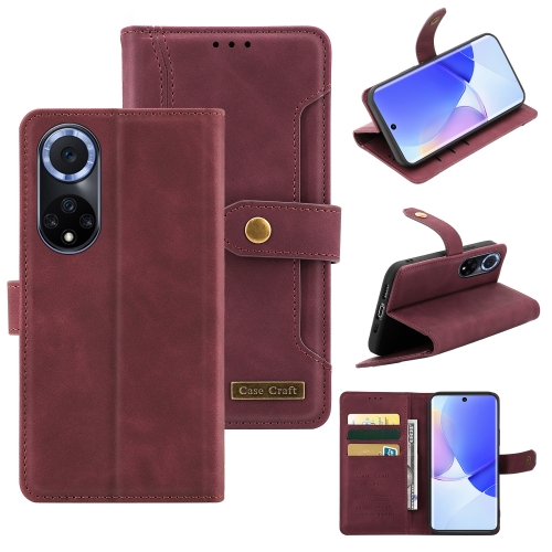 

For Huawei nova 9 Pro Copper Buckle Leather Phone Case(Maroon)