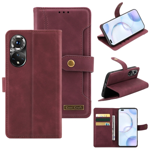 

For Honor 50 Pro Copper Buckle Leather Phone Case(Maroon)