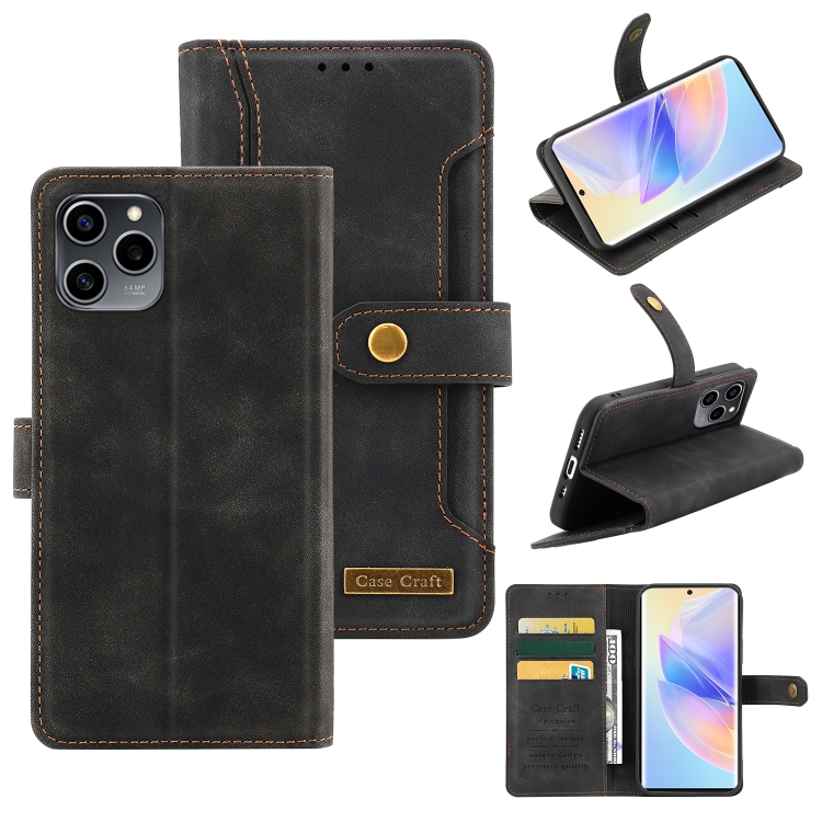 

For Honor 60 SE Copper Buckle Leather Phone Case(Black)
