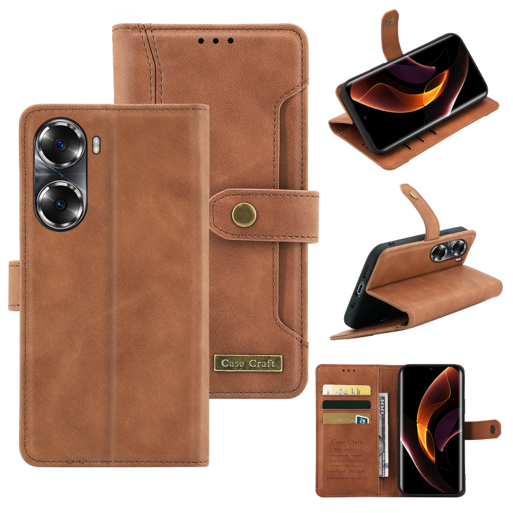 

For Honor 60 Copper Buckle Leather Phone Case(Brown)
