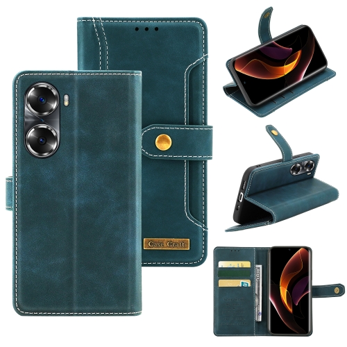 

For Honor 60 Pro Copper Buckle Leather Phone Case(Green)