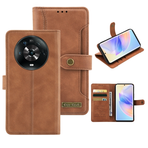 

For Honor Magic4 Copper Buckle Leather Phone Case(Brown)