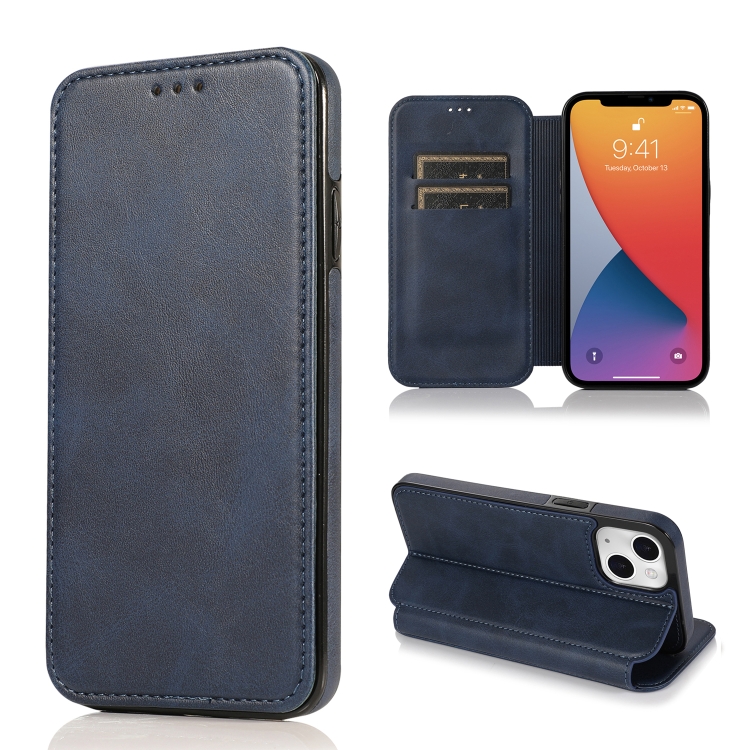 

Knight Magnetic Suction Leather Phone Case For iPhone 13 mini(Blue)