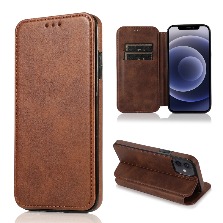 

Knight Magnetic Suction Leather Phone Case For iPhone 12 mini(Brown)