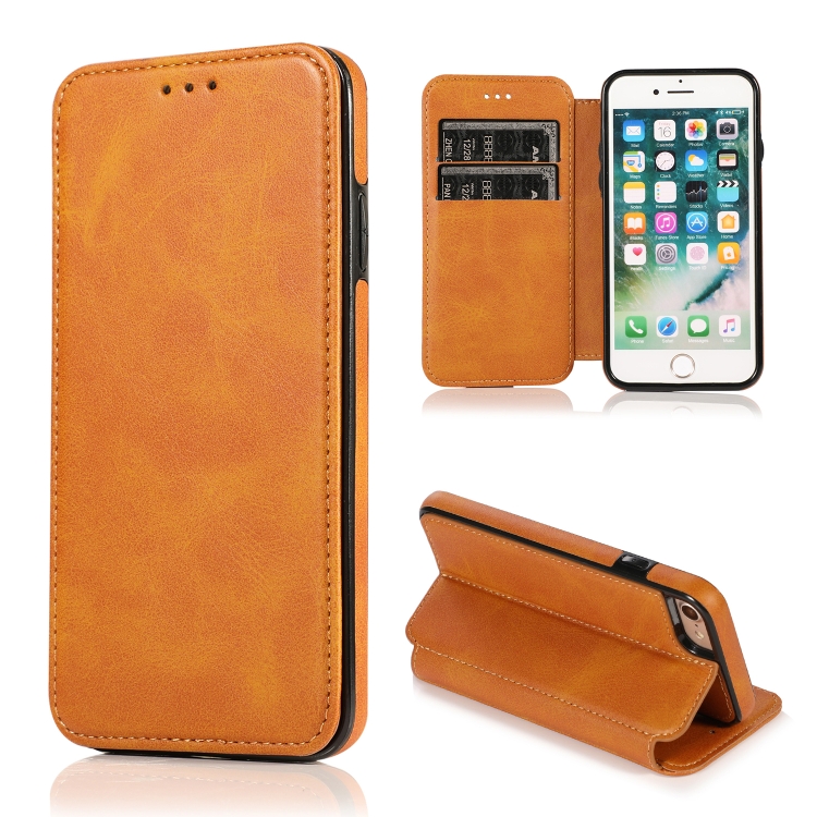

For iPhone SE 2022 / SE 2020 / 8 / 7 Knight Magnetic Suction Leather Phone Case(Khaki)