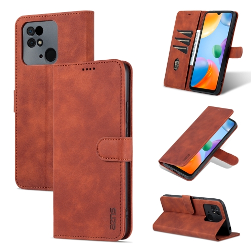 For Xiaomi Redmi 10C / Redmi 10 India AZNS Skin Feel Calf Texture Flip Leather Phone Case(Brown)