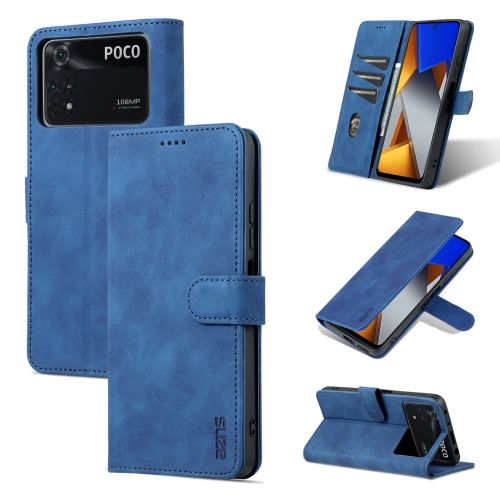 

For Xiaomi Poco X4 Pro 5G AZNS Skin Feel Calf Texture Flip Leather Phone Case(Blue)