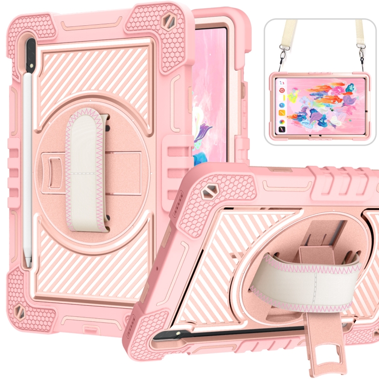

For Samsung Galaxy Tab S7 / S8 360 Degree Rotation Contrast Color Silicone+PC Tablet Case(Rose Gold)