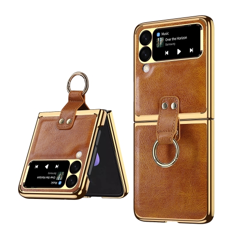 For Samsung Galaxy Z Flip3 5G Leather Texture PC Ring Holder Phone Case(Brown), 6922768376244  - buy with discount