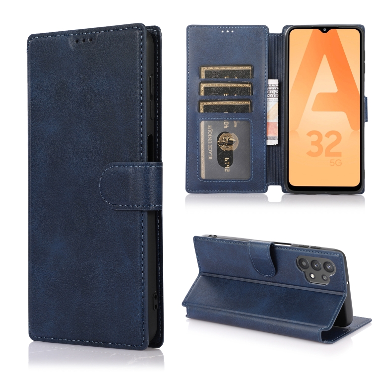 

For Samsung Galaxy A32 Shockproof PU + TPU Leather Phone Case(Blue)