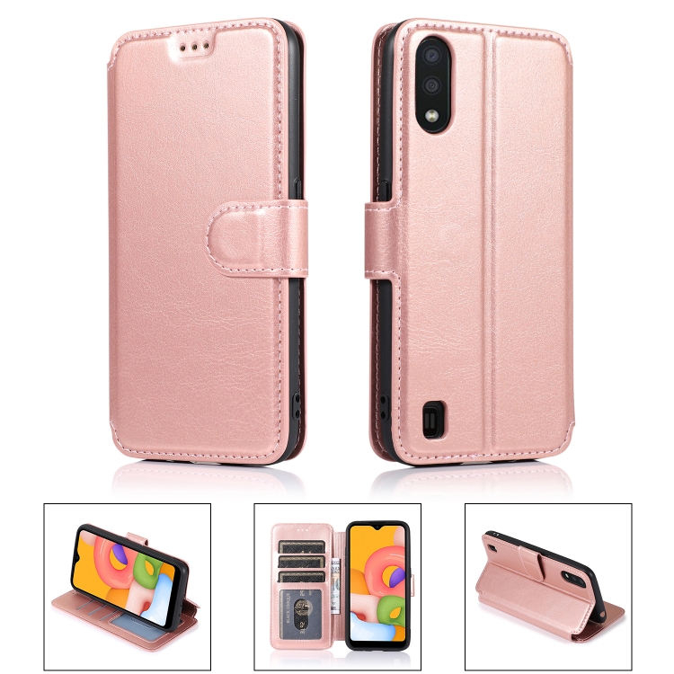 

For Samsung Galaxy A01 Shockproof PU + TPU Leather Phone Case(Rose Gold)