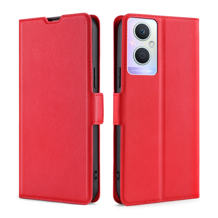 

For OPPO A96 5G Ultra-thin Voltage Side Buckle Horizontal Flip Leather Phone Case(Red)