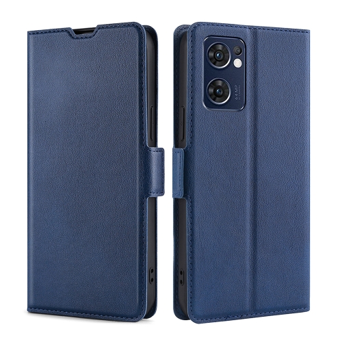 

For OPPO Reno7 5G Global Ultra-thin Voltage Side Buckle Horizontal Flip Leather Phone Case(Blue)