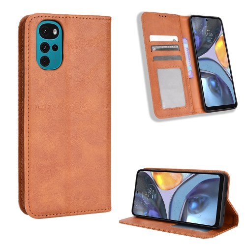 

For Motorola Moto G22 Magnetic Buckle Retro Texture Leather Phone Case(Brown)