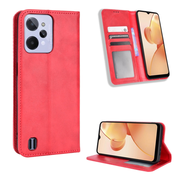 

For OPPO Realme C31 Magnetic Buckle Retro Texture Leather Phone Case(Red)