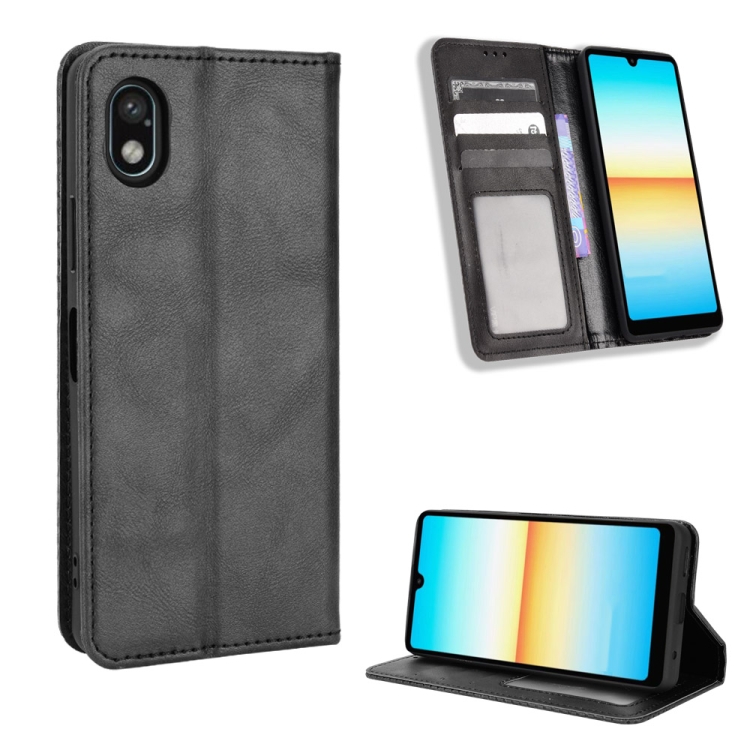 

For Sony Xperia Ace III Magnetic Buckle Retro Texture Leather Phone Case(Black)