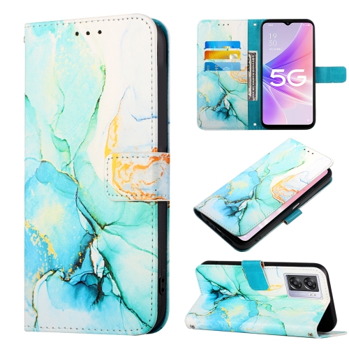 

For OPPO A57 5G 2022 PT003 Marble Pattern Flip Leather Phone Case(Green LS003)