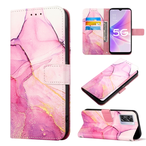 

For OPPO A57 5G 2022 PT003 Marble Pattern Flip Leather Phone Case(Pink Purple Gold LS001)