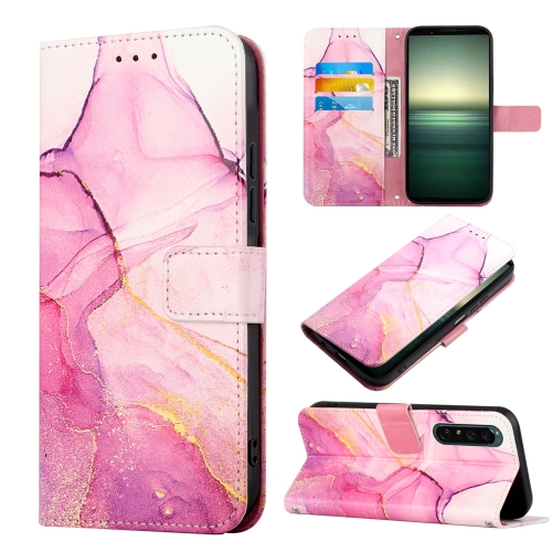 

For Sony Xperia 1 IV PT003 Marble Pattern Flip Leather Phone Case(Pink Purple Gold LS001)