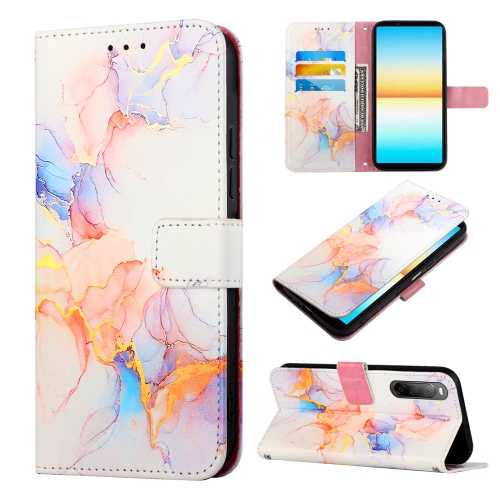 

For Sony Xperia 10 IV PT003 Marble Pattern Flip Leather Phone Case(Galaxy Marble White LS004)