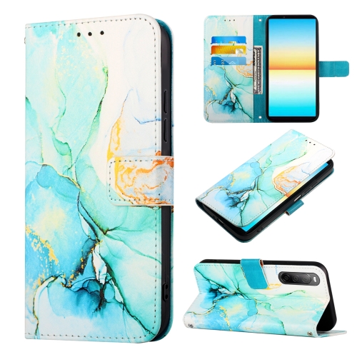 

For Sony Xperia 10 IV PT003 Marble Pattern Flip Leather Phone Case(Green LS003)