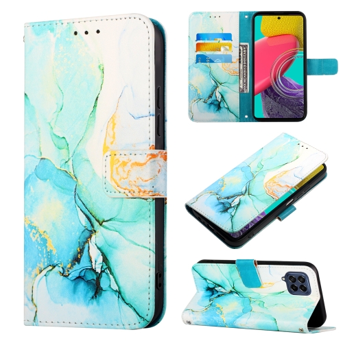 

For Samsung Galaxy M33 5G PT003 Marble Pattern Flip Leather Phone Case(Green LS003)