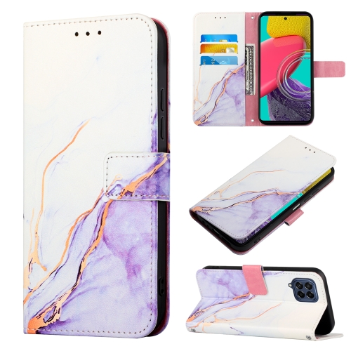 

For Samsung Galaxy M53 5G PT003 Marble Pattern Flip Leather Phone Case(White Purple LS006)