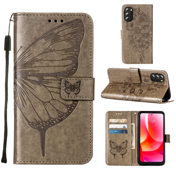 

For Motorola Moto G 5G 2022 Embossed Butterfly Leather Phone Case(Grey)