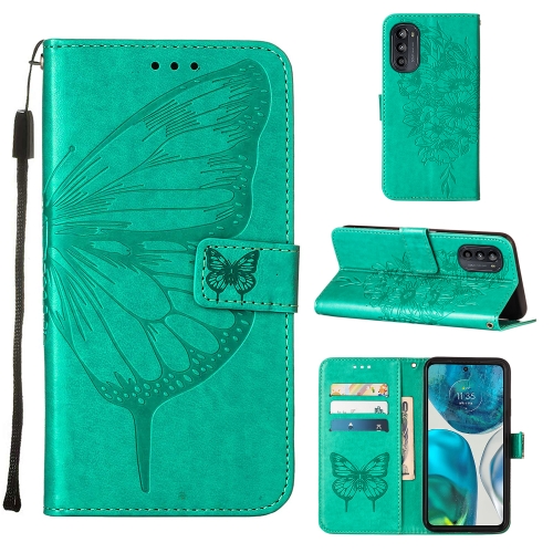 

For Motorola Moto G52 Embossed Butterfly Leather Phone Case(Green)