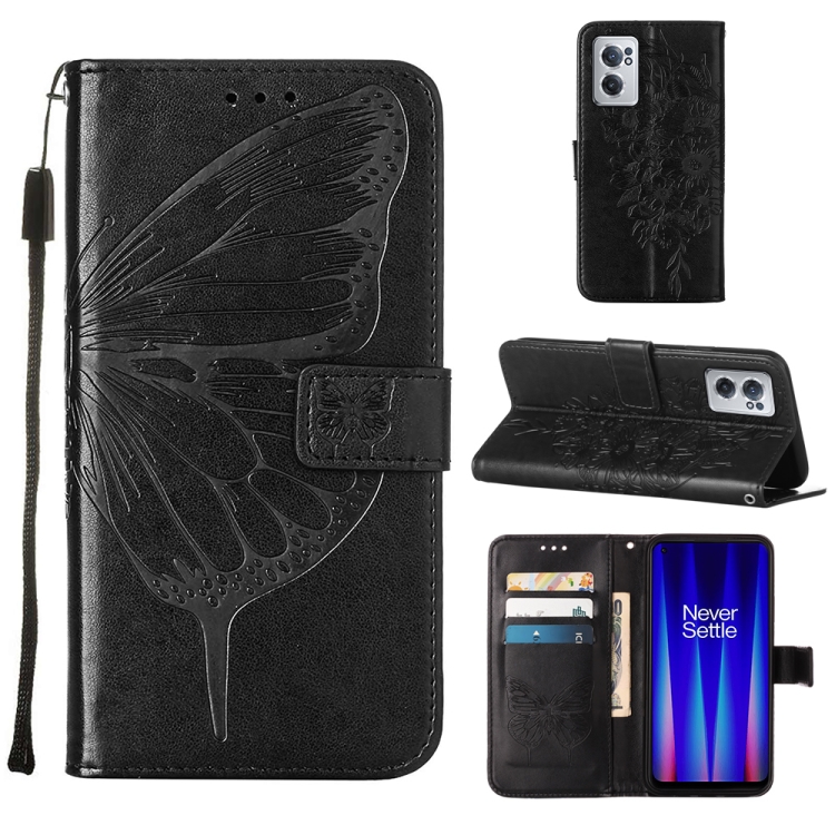 

For OnePlus Nord CE 2 5G Embossed Butterfly Leather Phone Case(Black)