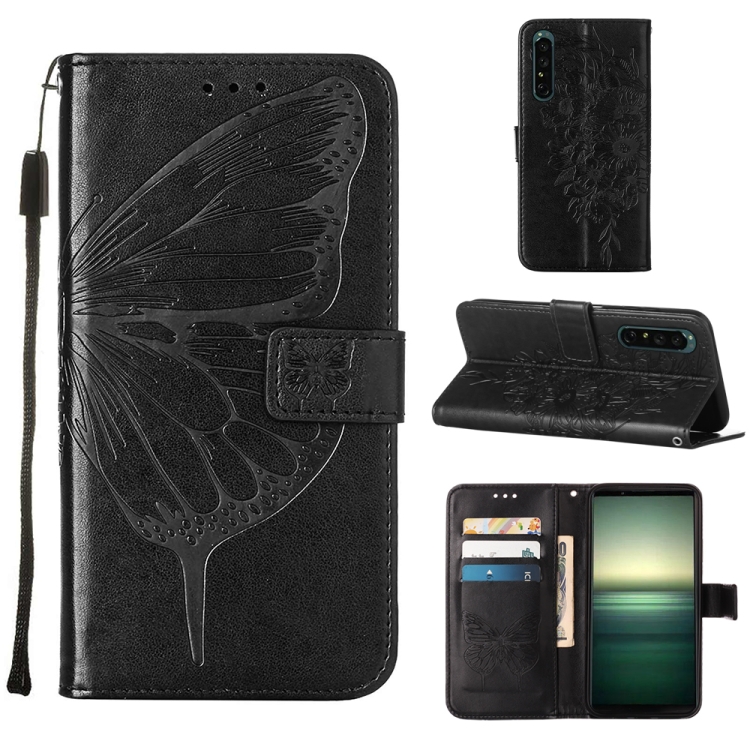 

For Sony Xperia 1 IV Embossed Butterfly Leather Phone Case(Black)