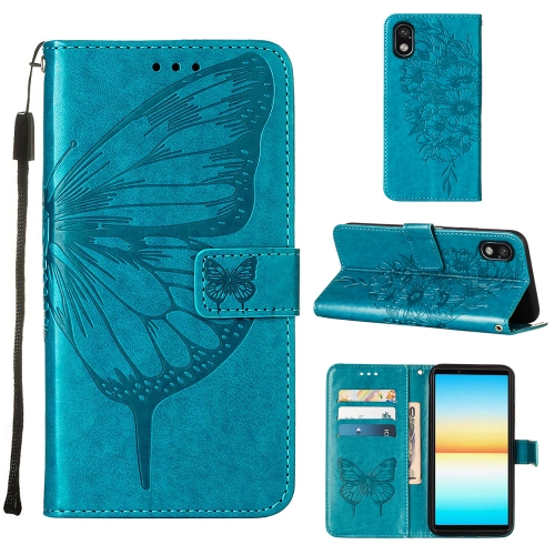 

For Sony Xperia ACE III Embossed Butterfly Leather Phone Case(Blue)