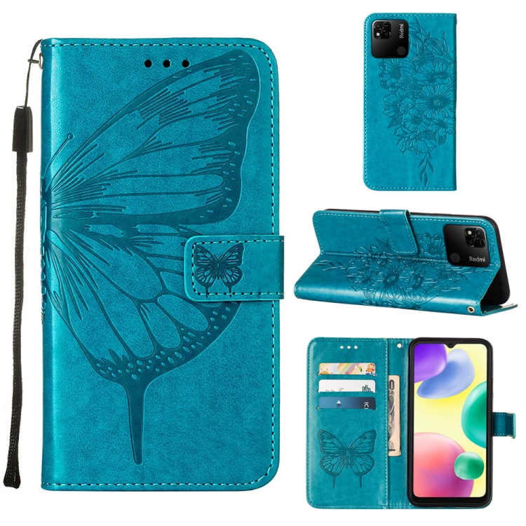 

For Xiaomi Redmi 10A Embossed Butterfly Leather Phone Case(Blue)