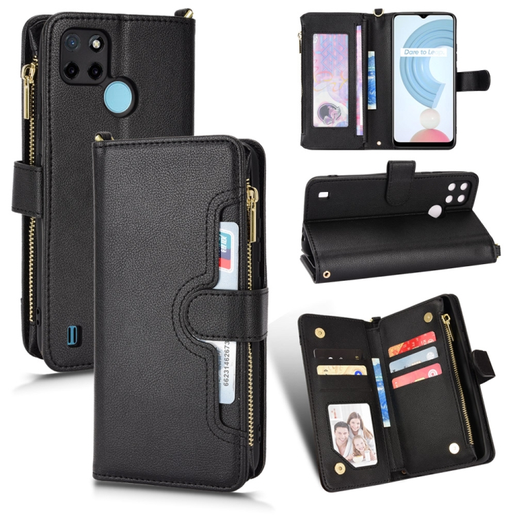 

For OPPO Realme C21Y Litchi Texture Zipper Leather Phone Case(Black)