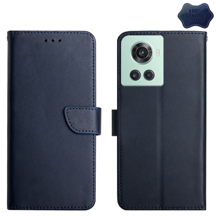 

For OnePlus 10R Genuine Leather Fingerprint-proof Horizontal Flip Phone Case(Blue)
