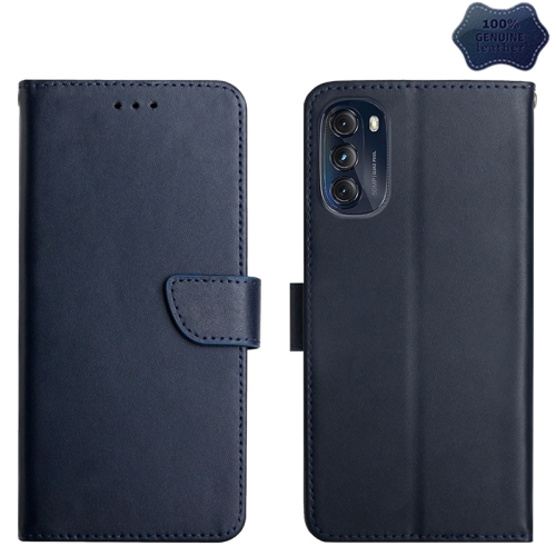 

For Motorola Moto G 5G 2022 Genuine Leather Fingerprint-proof Horizontal Flip Phone Case(Blue)