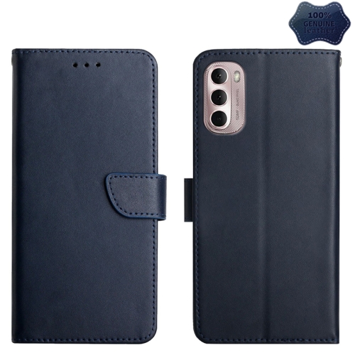 

For Motorola Moto G Stylus 4G 2022 Genuine Leather Fingerprint-proof Horizontal Flip Phone Case(Blue)