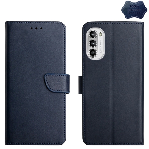 

For Motorola Moto G52 Genuine Leather Fingerprint-proof Horizontal Flip Phone Case(Blue)