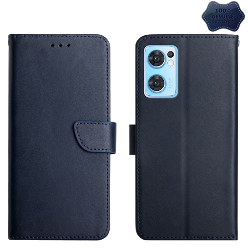 

For OPPO Find X5 Lite Genuine Leather Fingerprint-proof Horizontal Flip Phone Case(Blue)