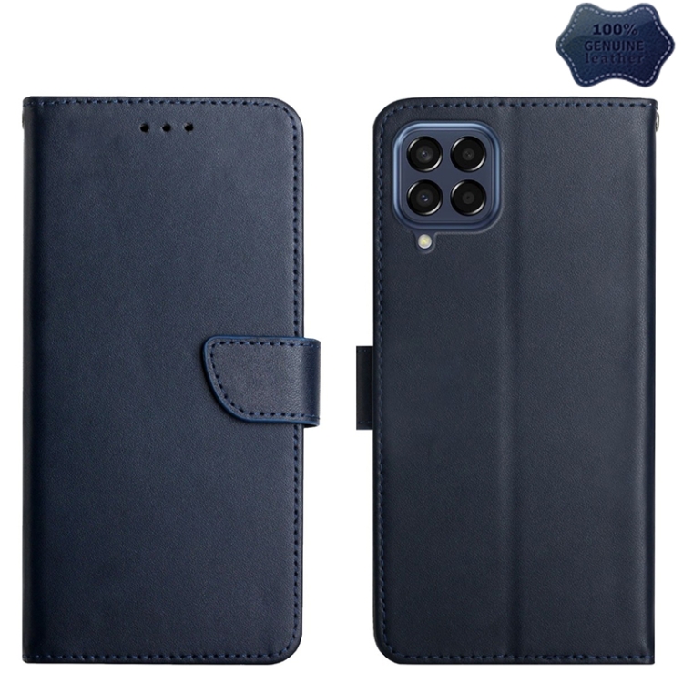 

For Samsung Galaxy M33 Genuine Leather Fingerprint-proof Horizontal Flip Phone Case(Blue)