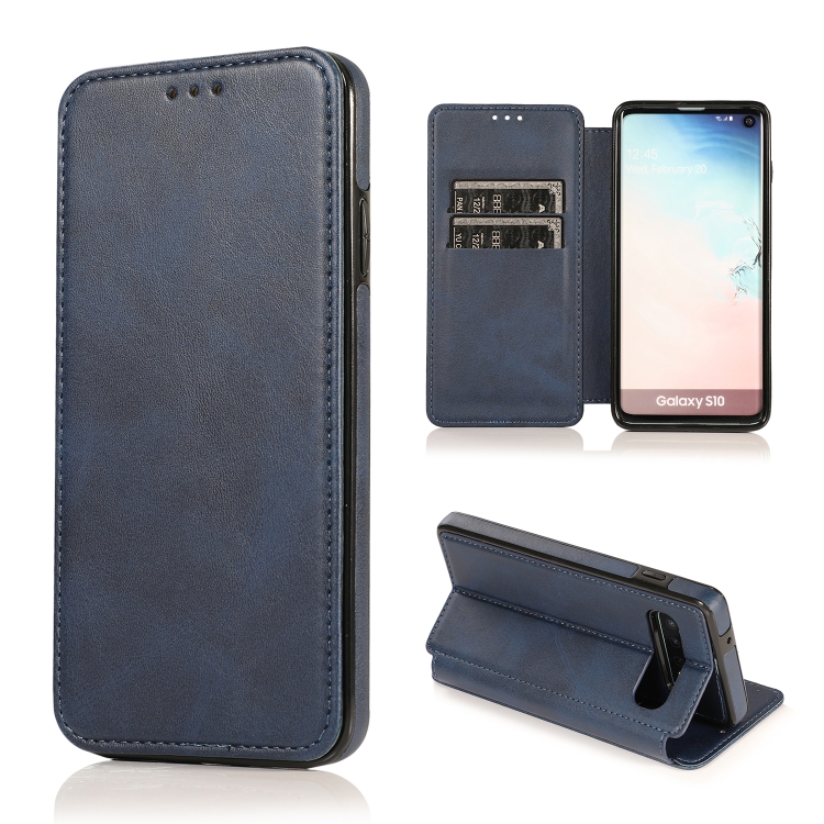 

For Samsung Galaxy S10+ Knight Magnetic Suction Leather Phone Case(Blue)