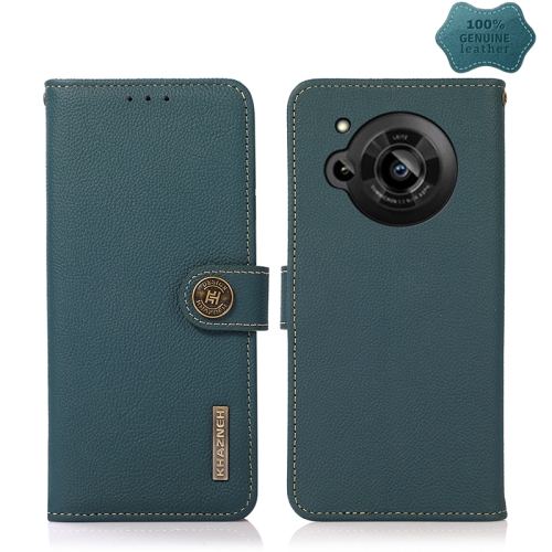 

For Sharp Aquos R7 KHAZNEH Custer Genuine Leather RFID Phone Case(Green)