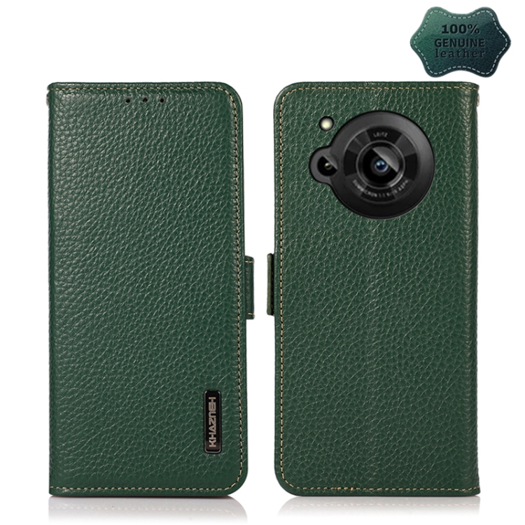

For Sharp Aquos R7 KHAZNEH Side-Magnetic Litchi Genuine Leather RFID Phone Case(Green)