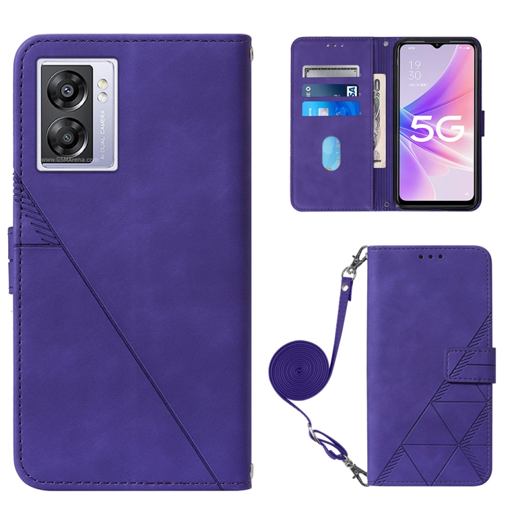 

For OPPO A57 5G 2022 Crossbody 3D Embossed Flip Leather Phone Case(Purple)
