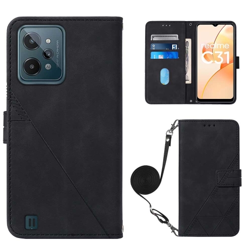 

For OPPO Realme C31 4G Crossbody 3D Embossed Flip Leather Phone Case(Black)